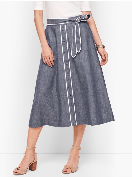 Talbots Dresses & Skirts - NWT Talbots Blue Chambray A-Line Button-Front Skirt with Contrast Trim Sz 10